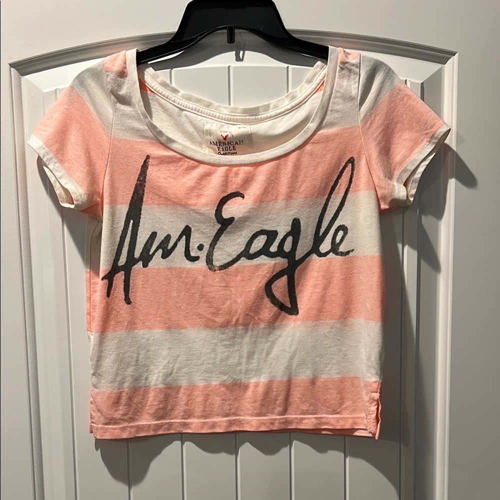 American Eagle Pink Striped Crop Top